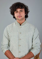 Stylish Off-white Raw Silk Men’s Kurta Jacket Set for Festive Events