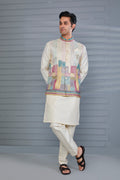 Cream kurta jacket set for men