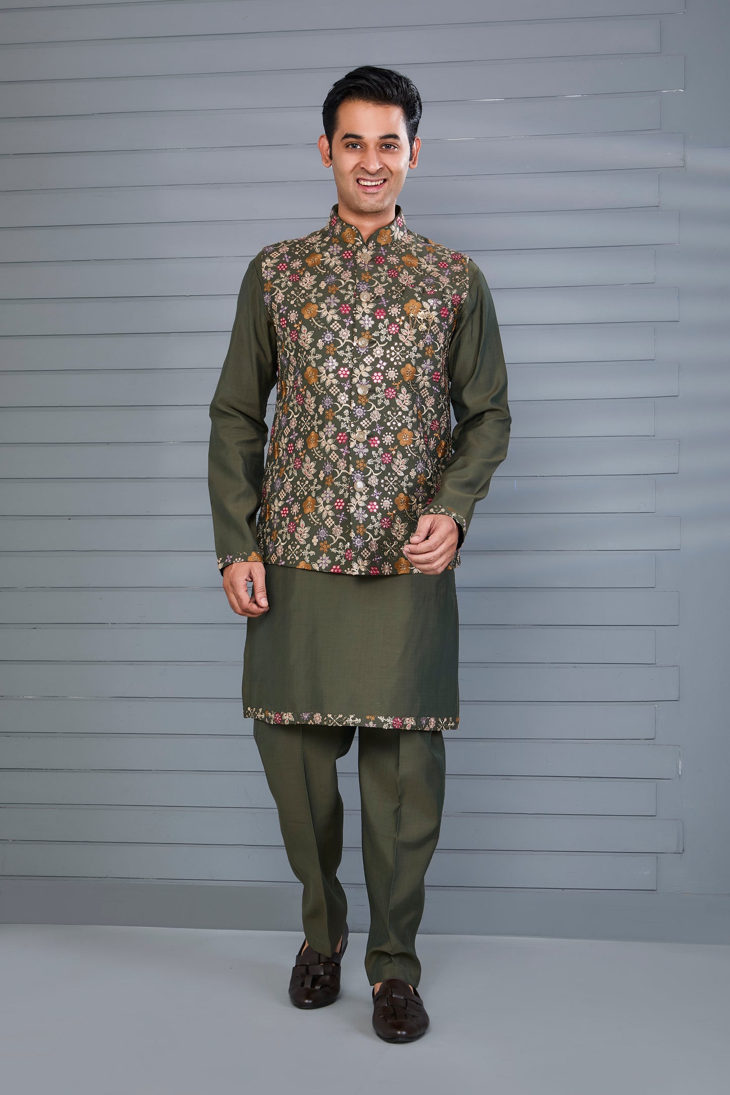 Embroidered Kurta Jacket Set for Mehendi and Festive Wear