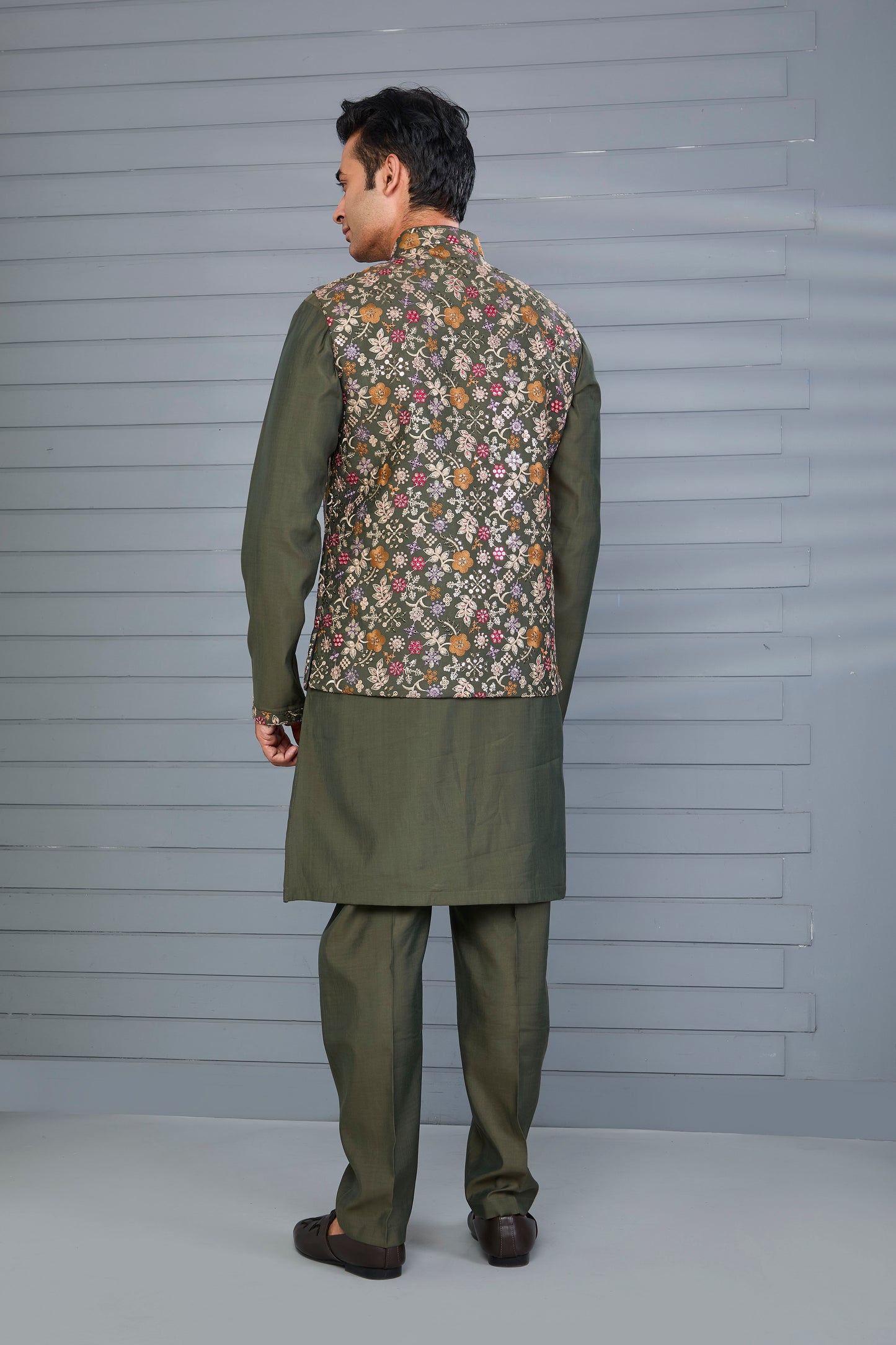 Embroidered Kurta Jacket Set for Mehendi and Festive Wear