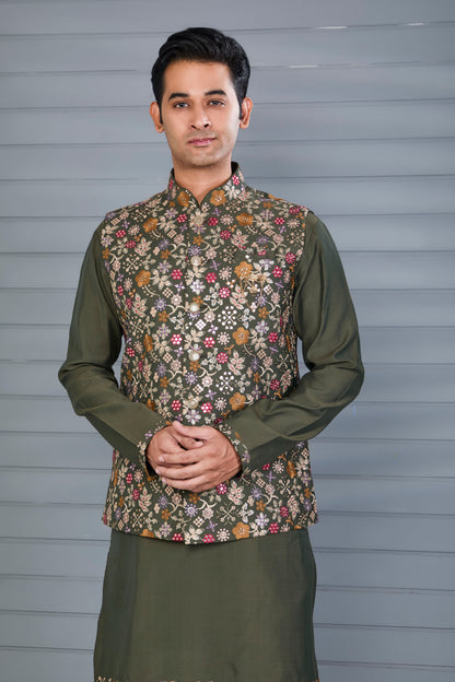 Embroidered Kurta Jacket Set for Mehendi and Festive Wear