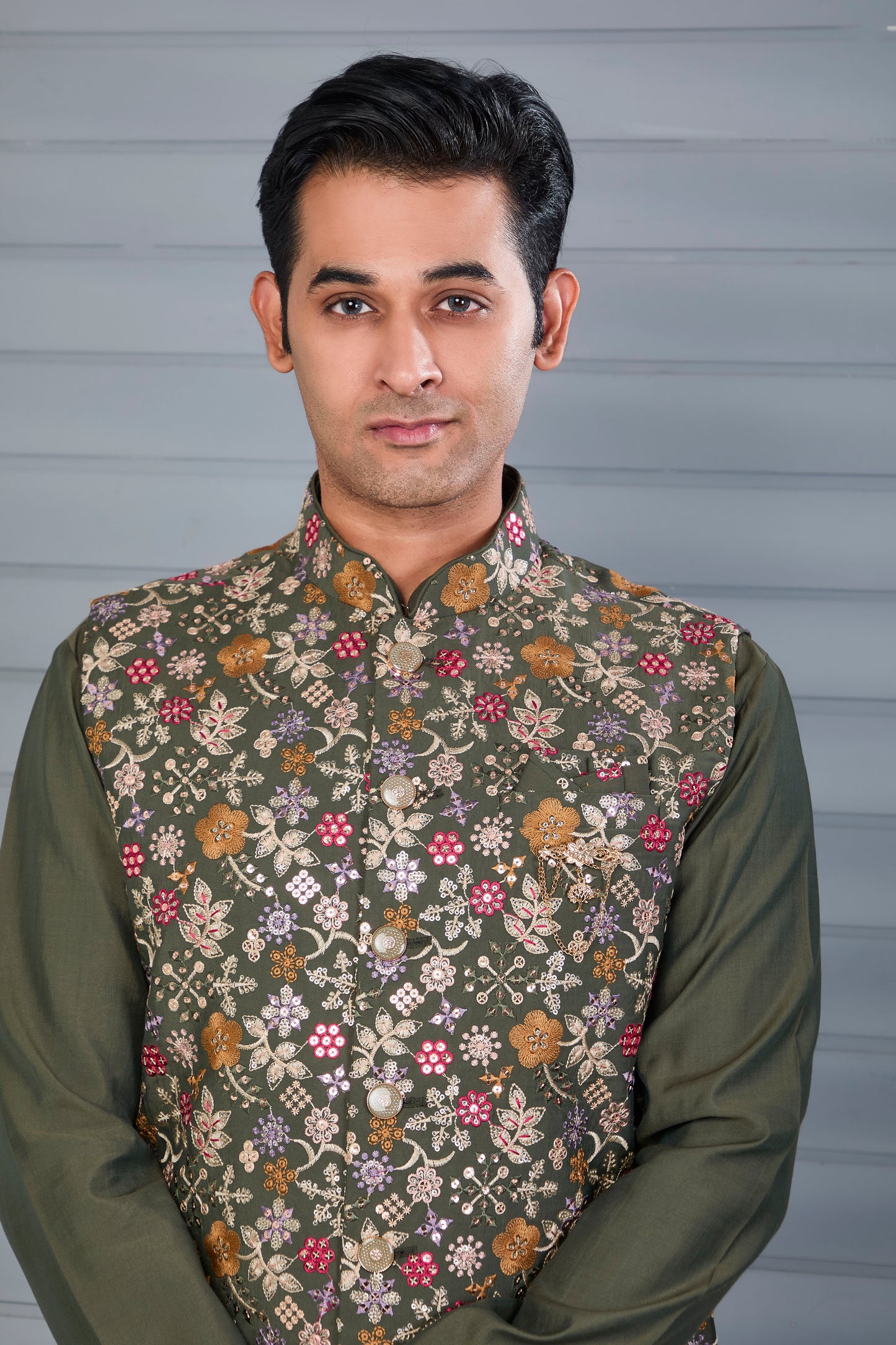 Embroidered Kurta Jacket Set for Mehendi and Festive Wear