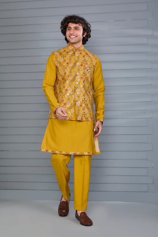 Haldi and Festive Wear Embroidered Kurta Jacket Set