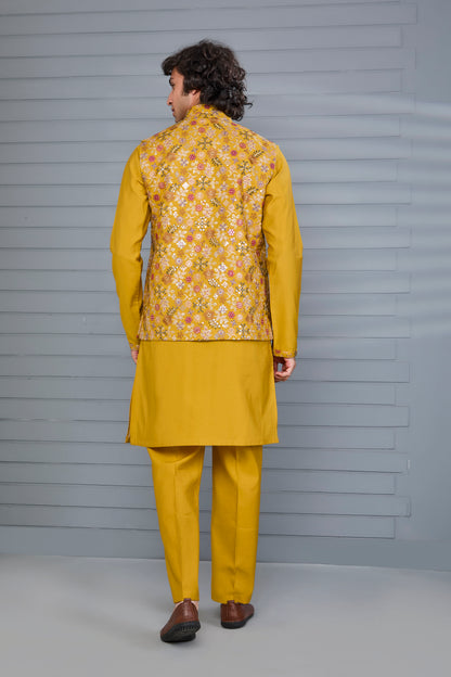 Haldi and Festive Wear Embroidered Kurta Jacket Set
