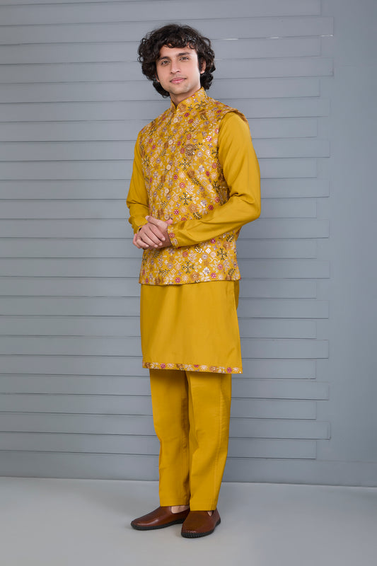 Haldi and Festive Wear Embroidered Kurta Jacket Set