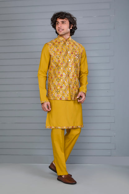 Haldi and Festive Wear Embroidered Kurta Jacket Set