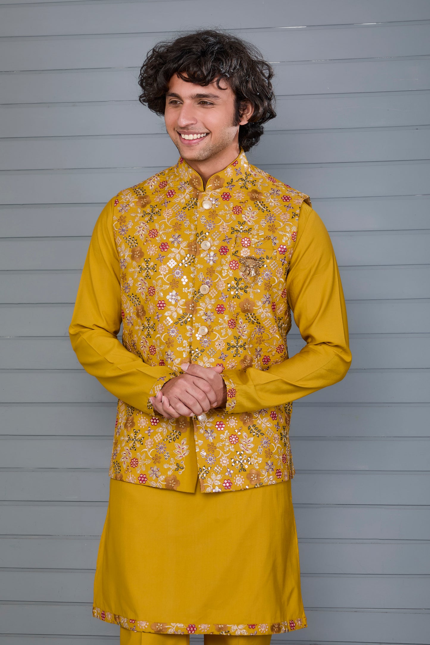 Haldi and Festive Wear Embroidered Kurta Jacket Set