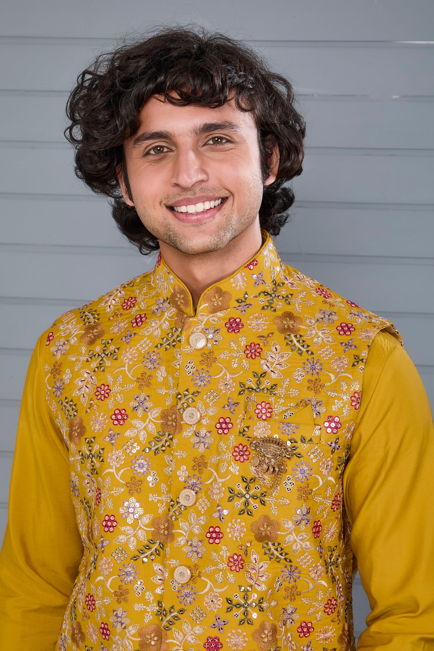 Haldi and Festive Wear Embroidered Kurta Jacket Set
