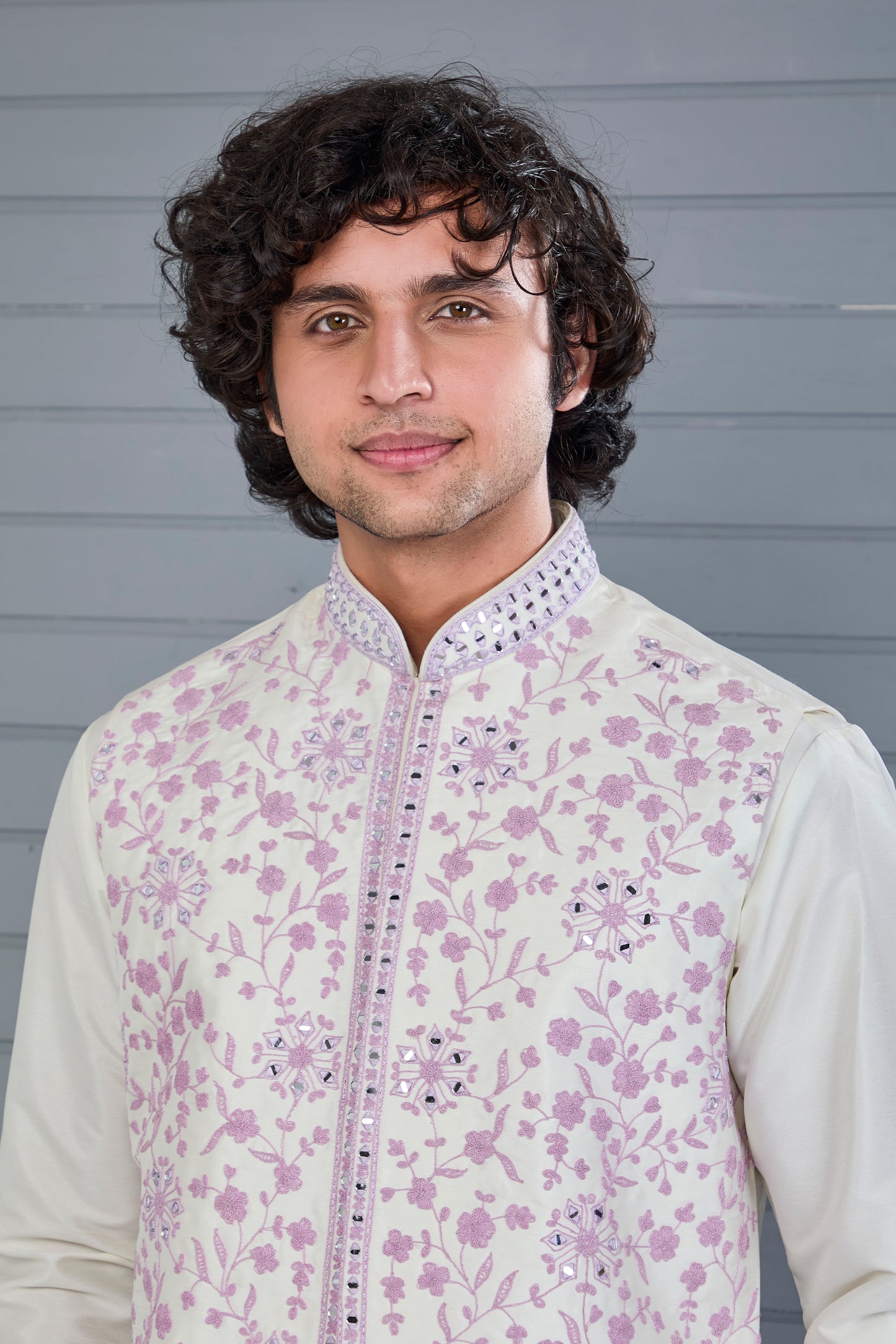Festive Wear Men's Off-white Raw Silk Kurta Jacket Set