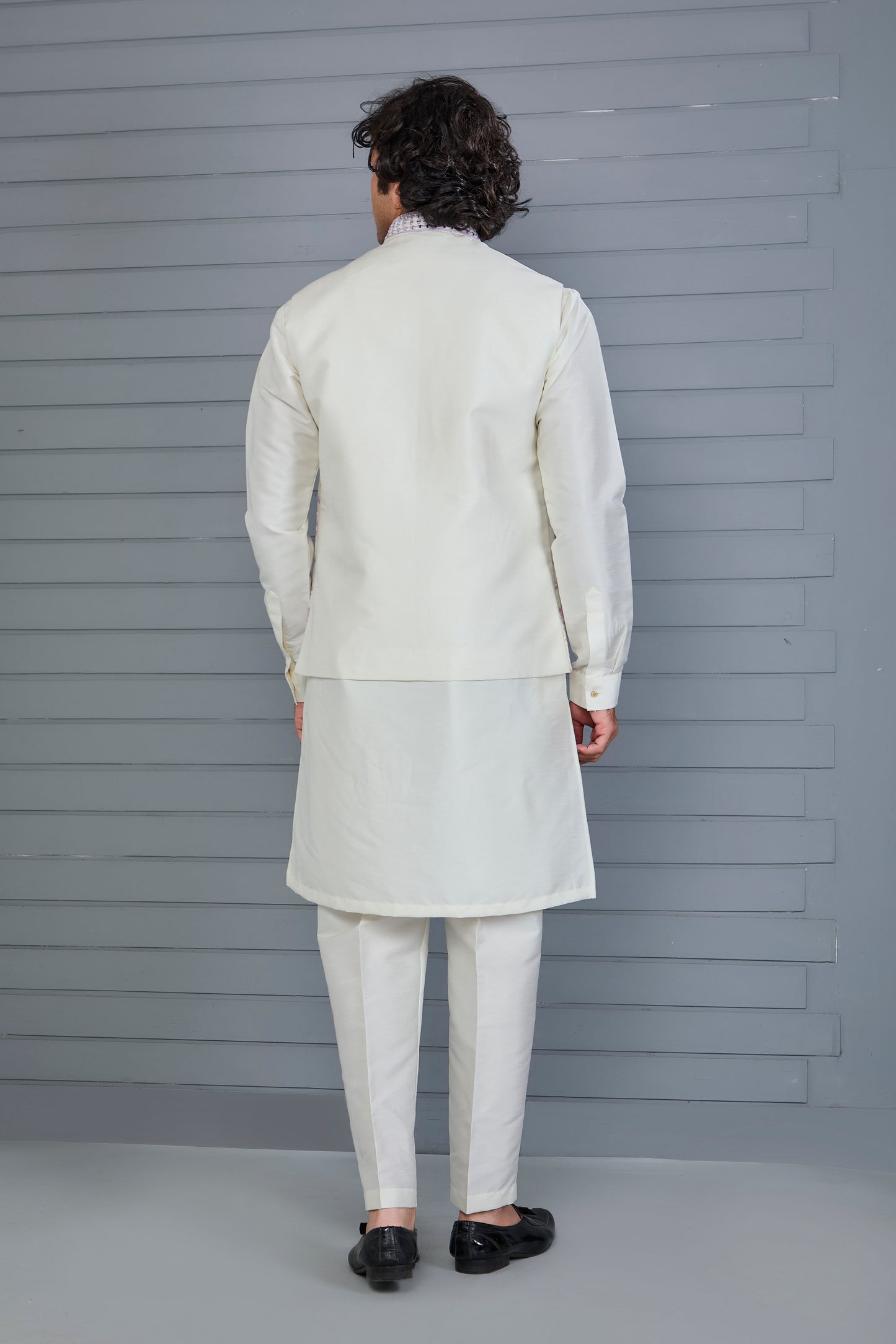 Festive Wear Men's Off-white Raw Silk Kurta Jacket Set