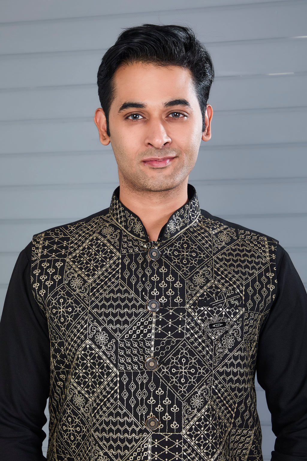 Black indo western kurta set for men