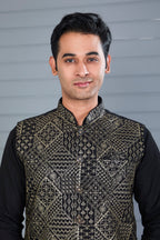 Black indo western kurta set for men