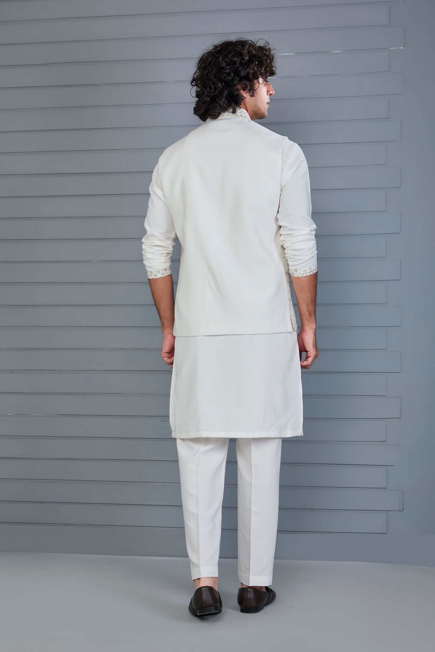 Men's Graceful Off-white Raw Silk Kurta Jacket Set