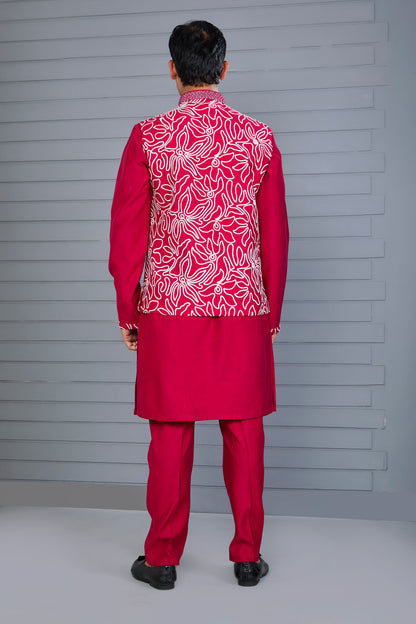 Raw Silk Men's Kurta Jacket Set for Festive Events