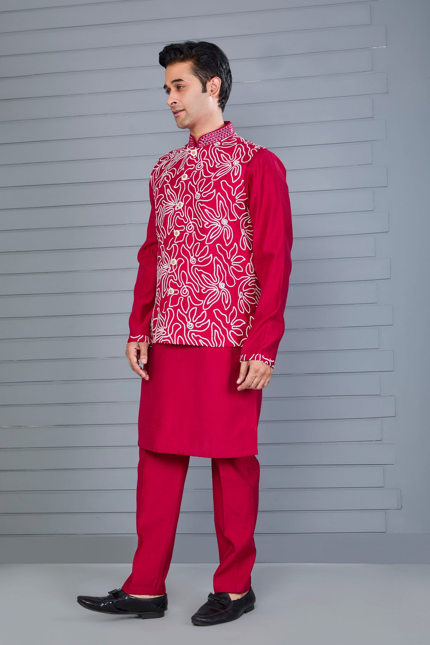 Raw Silk Men's Kurta Jacket Set for Festive Events