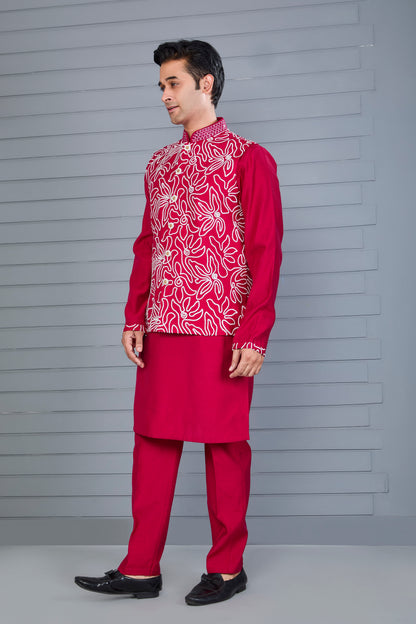 Raw Silk Men's Kurta Jacket Set for Festive Events
