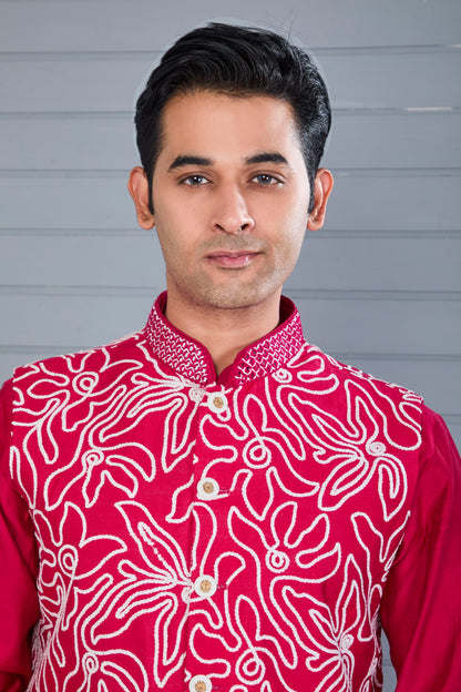 Raw Silk Men's Kurta Jacket Set for Festive Events