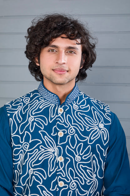 Men’s Kurta Jacket Set in Raw Silk for Festive Event
