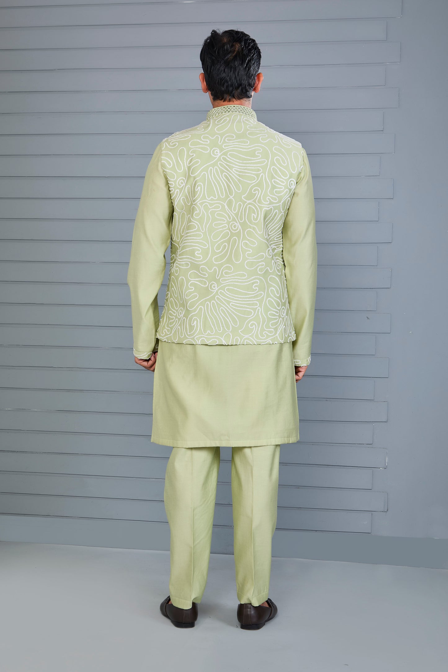 Men's Kurta Jacket Set Crafted in Premium Raw Silk