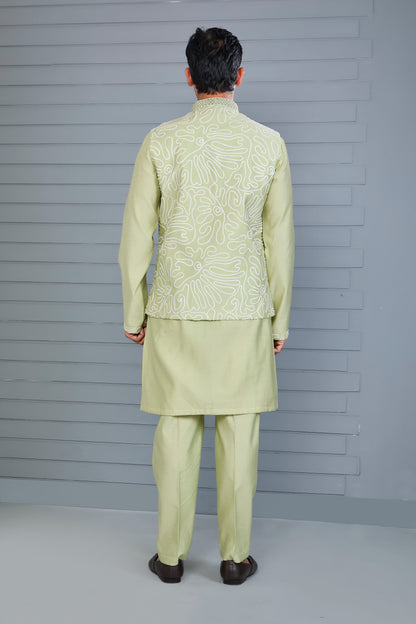 Men's Kurta Jacket Set Crafted in Premium Raw Silk