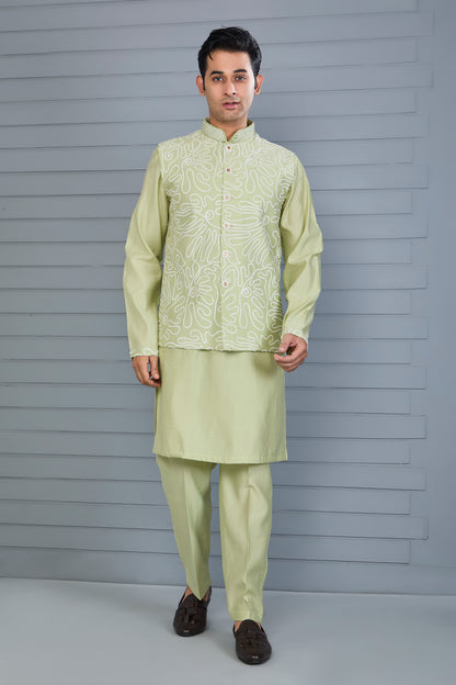 Men's Kurta Jacket Set Crafted in Premium Raw Silk