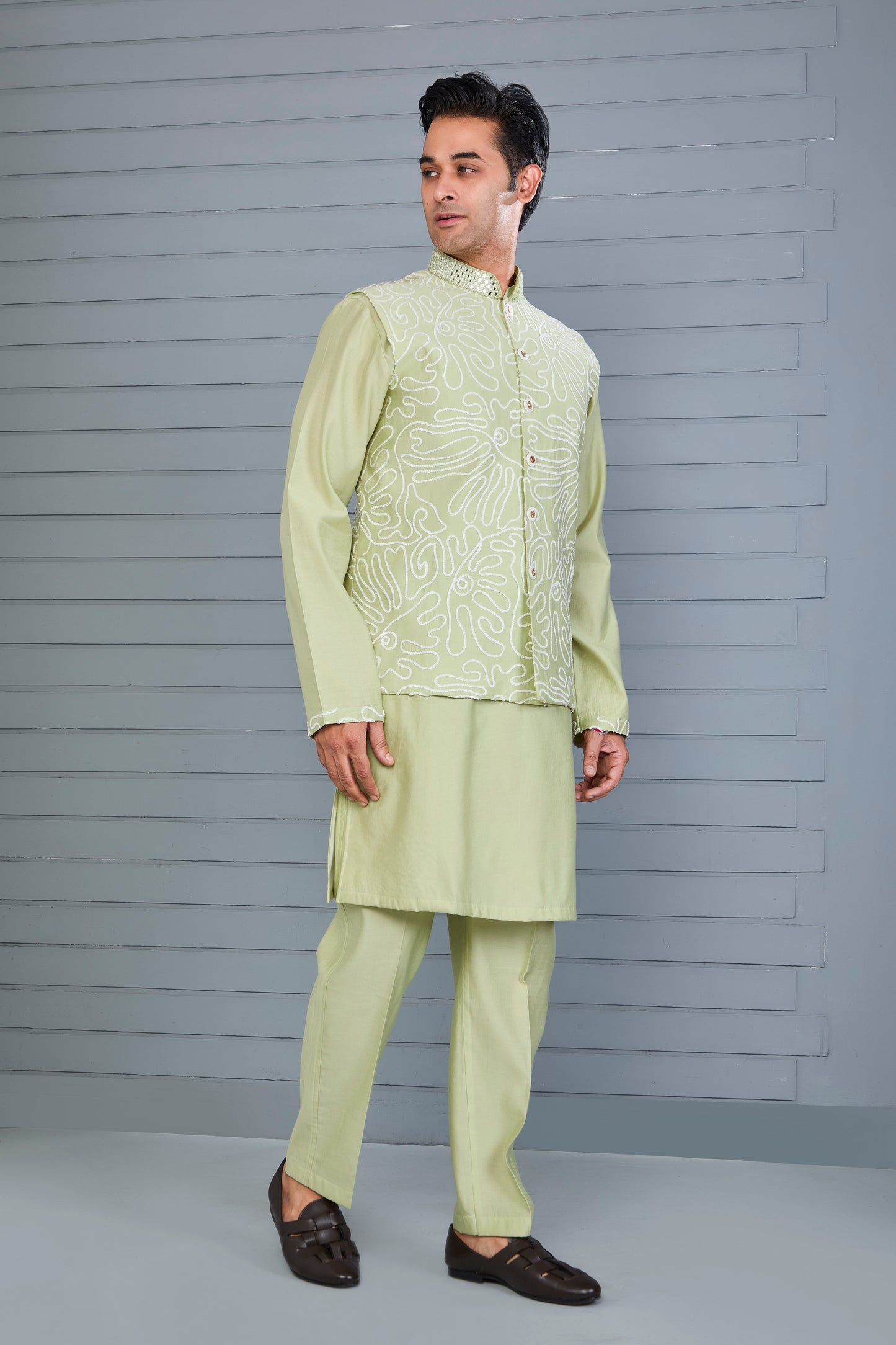 Men's Kurta Jacket Set Crafted in Premium Raw Silk