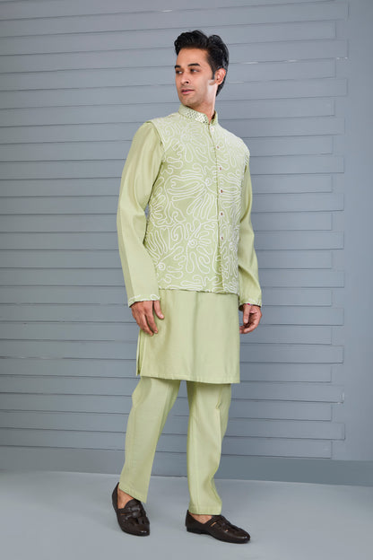 Men's Kurta Jacket Set Crafted in Premium Raw Silk