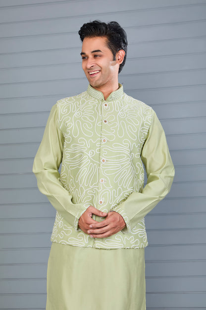 Men's Kurta Jacket Set Crafted in Premium Raw Silk