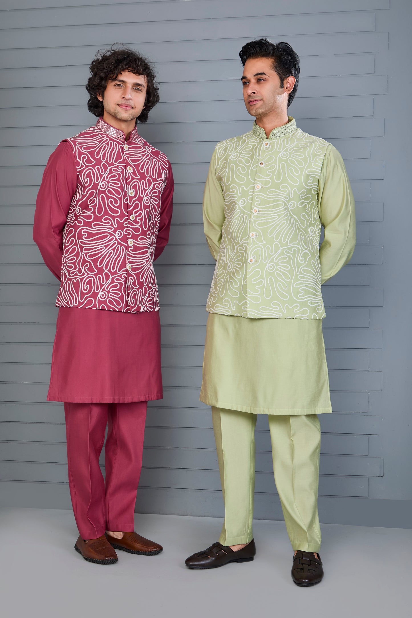Men's Kurta Jacket Set Crafted in Premium Raw Silk