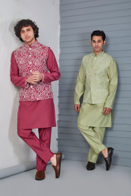 Men’s Kurta Jacket Set with Embroidery Work