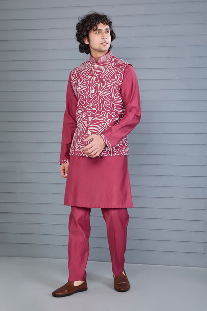Men’s Kurta Jacket Set with Embroidery Work