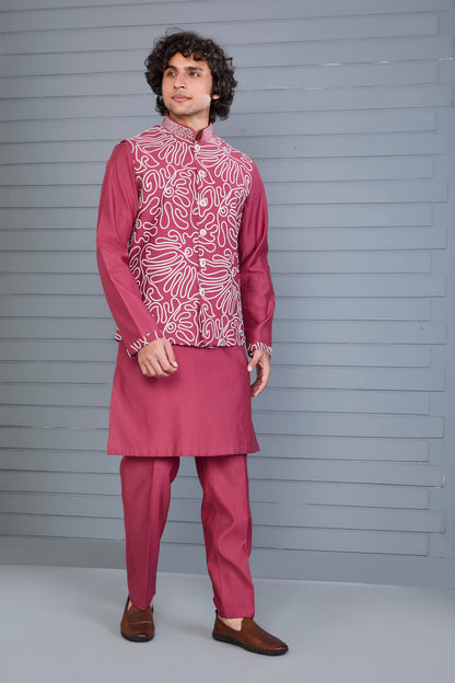 Men’s Kurta Jacket Set with Embroidery Work