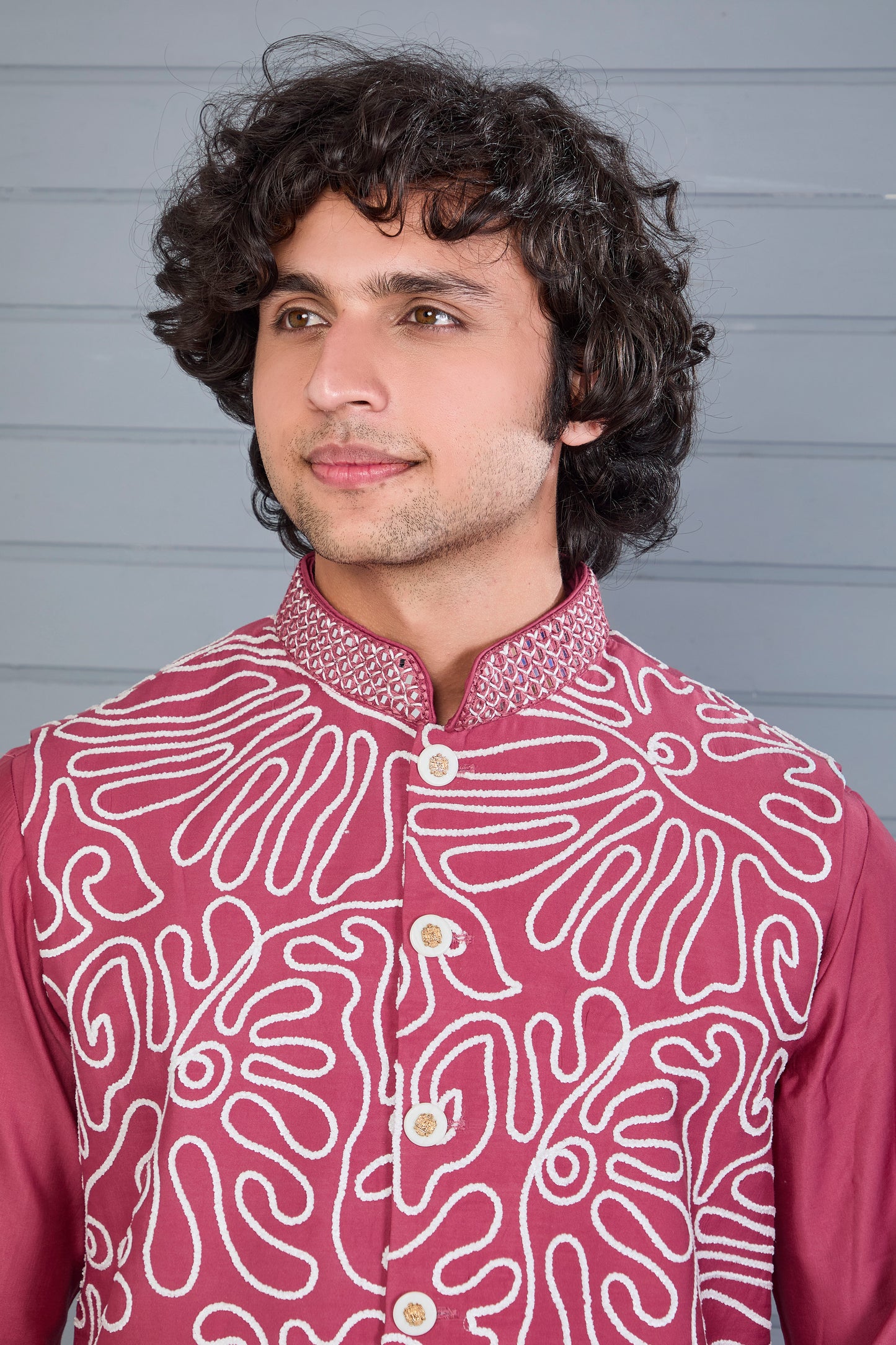 Men’s Kurta Jacket Set with Embroidery Work