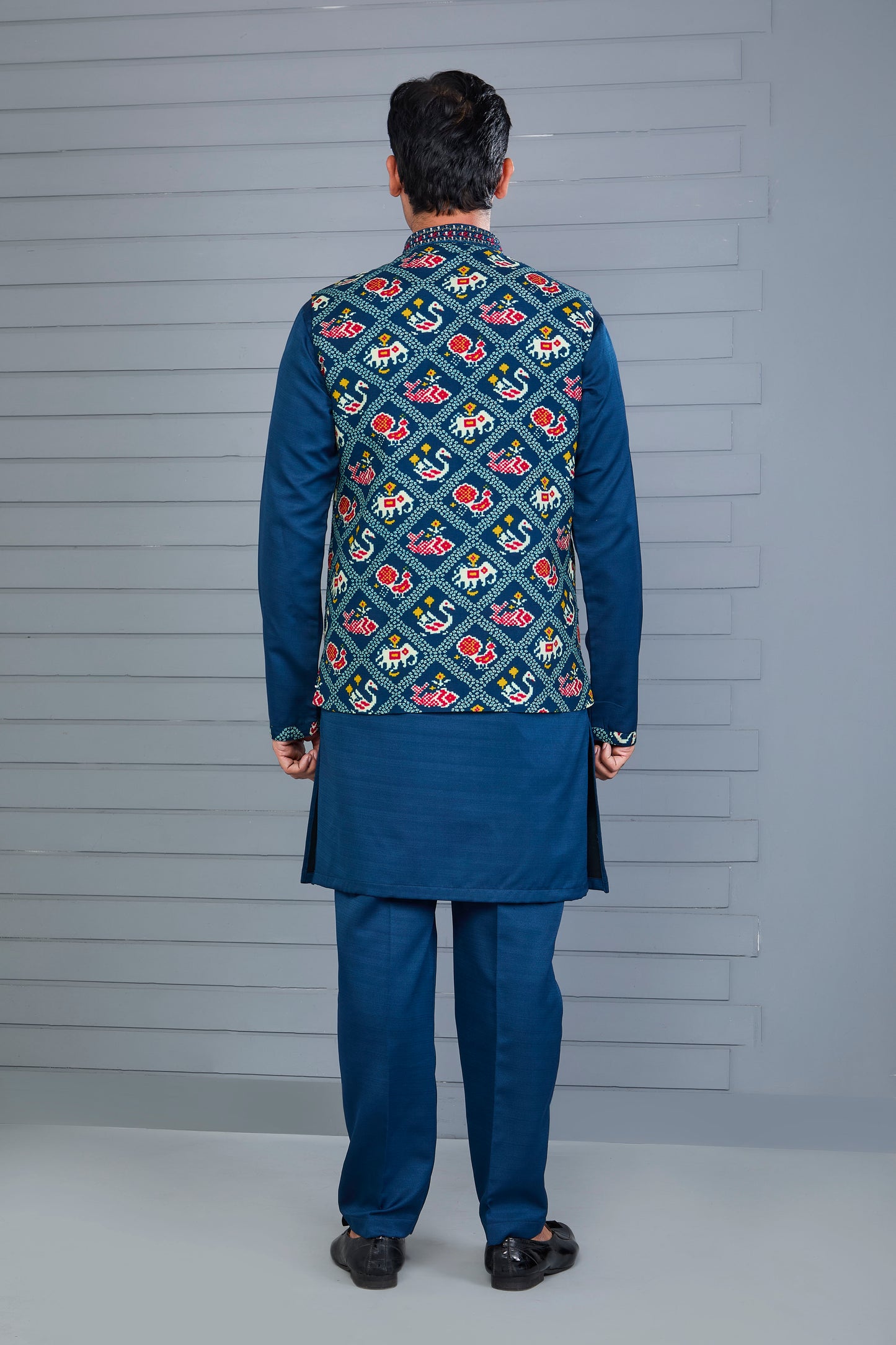 Festive Occasion Patola Printed Men’s Kurta Jacket Set