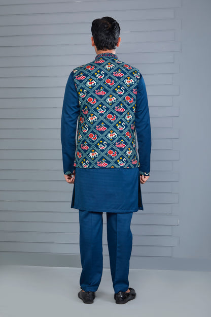 Festive Occasion Patola Printed Men’s Kurta Jacket Set