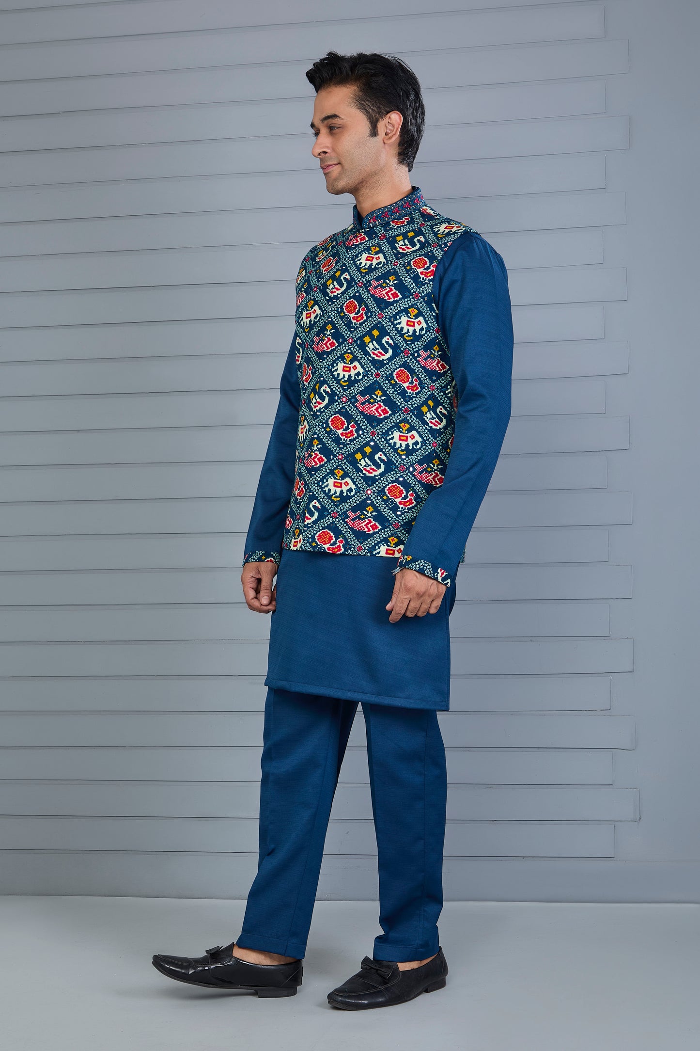 Festive Occasion Patola Printed Men’s Kurta Jacket Set