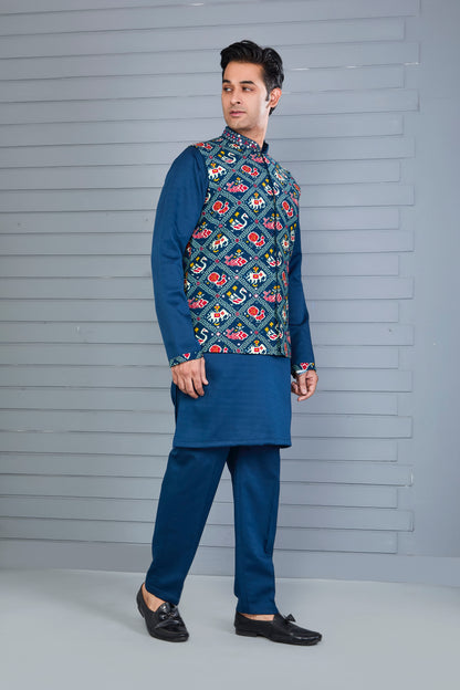 Festive Occasion Patola Printed Men’s Kurta Jacket Set