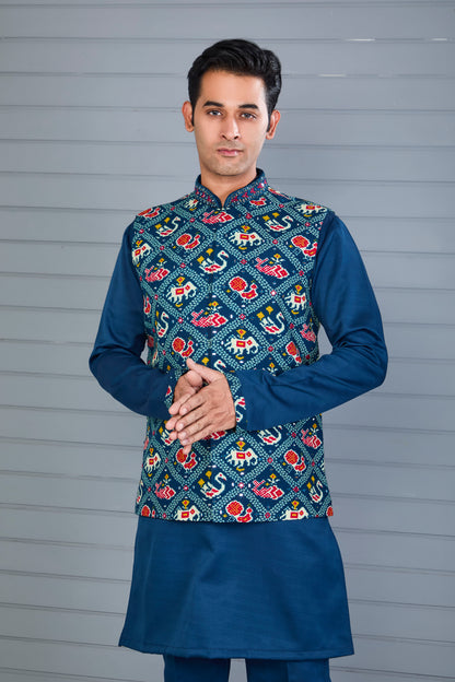 Festive Occasion Patola Printed Men’s Kurta Jacket Set