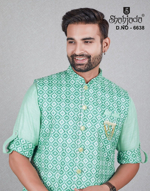Art Linen Kurta Jacket Set with Pants for Men