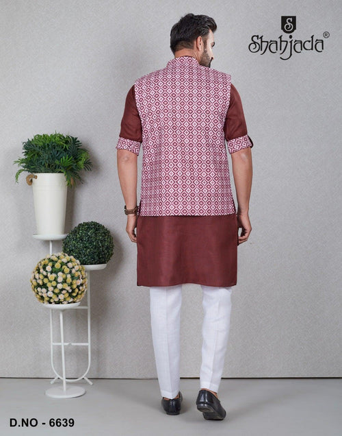 Art Linen Kurta Jacket Set with Pants for Men