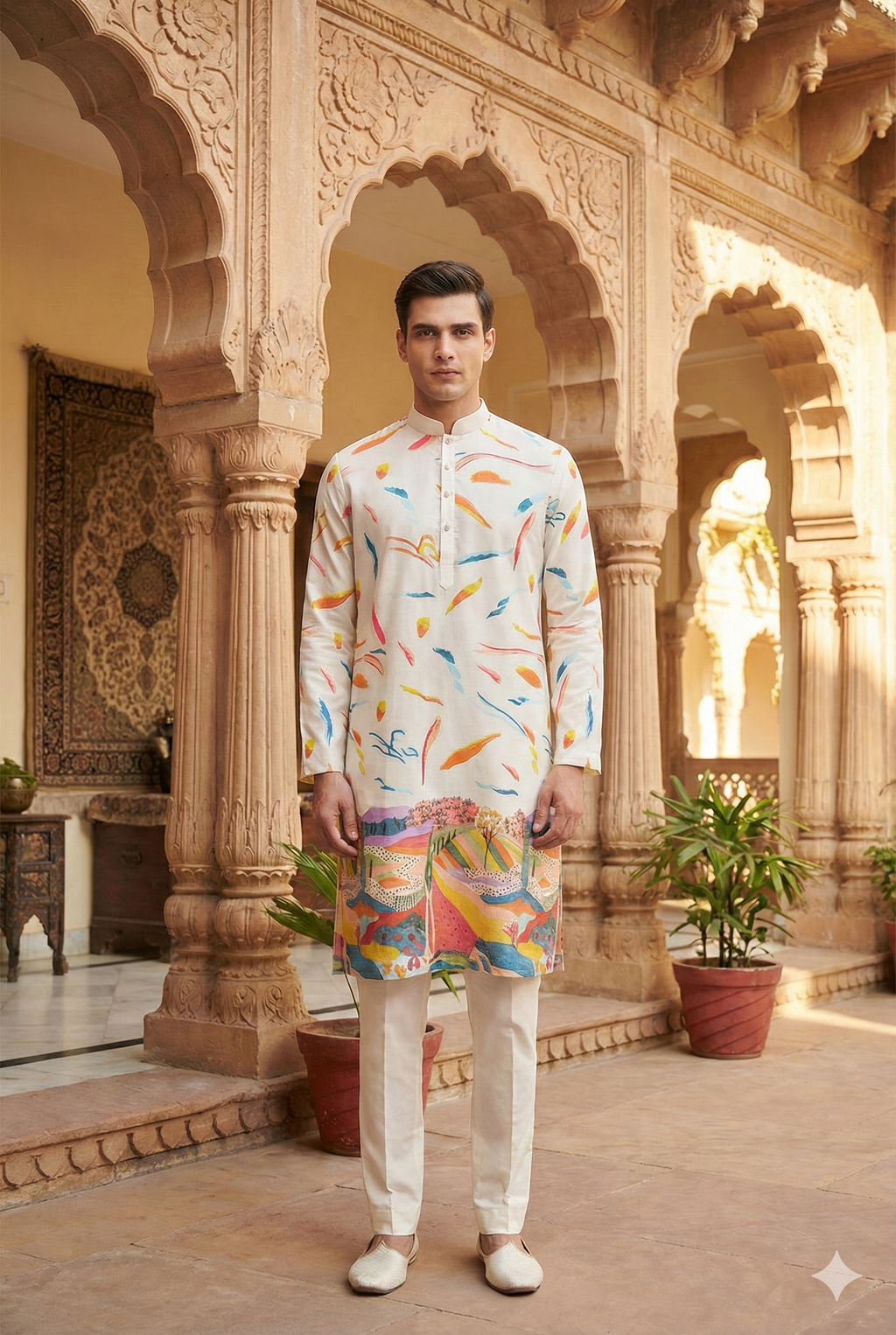 White Silk Embroidered Short Kurta Set | Men's Engagement & Wedding Ethnic Wear