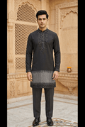 Black Silk Embroidered Short Kurta Set with Korean Pants | Sangeet & Engagement Wear for Men