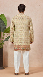 V-Neck Short Kurta Set for Men with Korean Pants