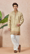 V-Neck Short Kurta Set for Men with Korean Pants