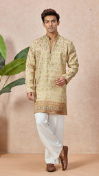 V-Neck Short Kurta Set for Men with Korean Pants