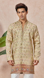 V-Neck Short Kurta Set for Men with Korean Pants
