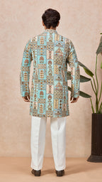 Sky Blue V-Neck Short Kurta Set with Embroidery