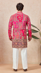 Ranee Pink V-Neck Short Kurta Set for Men with Korean Pants