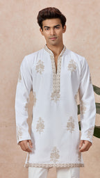 Ivory V-Neck Short Kurta Set for Men with Korean Pants