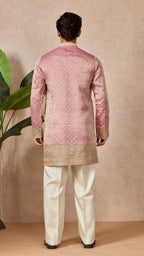 Carrot V-Neck Short Kurta Set for Men with Korean Pants